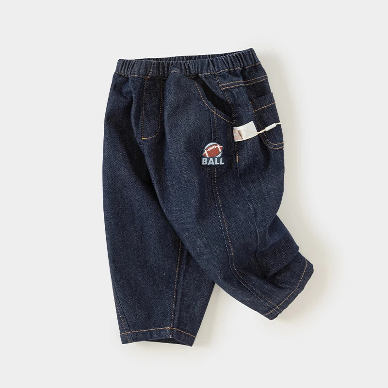 JOY_  Children Pants Solid Color Straight Jeans