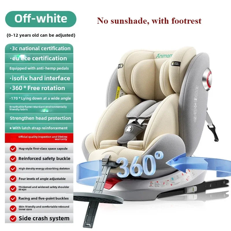 Little one _360° Rotating Child Car Safety Seat 0-12 Years Old Growth Safety Seat with Footrest and Sunshade ISOFIX Steel Interface
