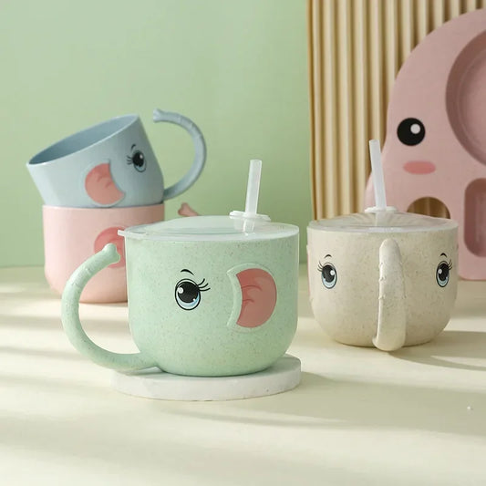 Bird_Baby Learning Water Cup Cartoon Elephant Shape Water Glass Leak-proof Baby Water Cup Bottle With Straws Children's Training Cup