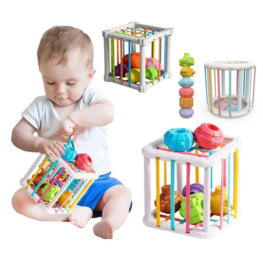 Baby Montessori Shape Sorter Cube Rainbow Colorful Blocks