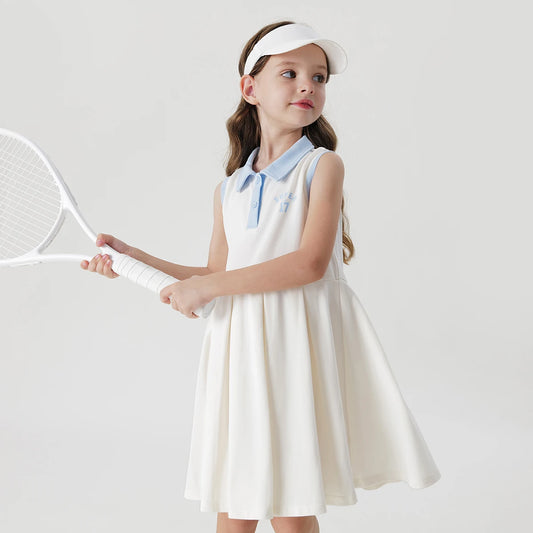 MARY_ Girls Printed Sleeveless Breathable Sports Polo Dress