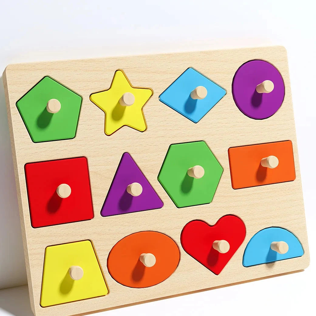 Montessori early education geometry beginner puzzle board, hand-held fixed board puzzle development, puzzle block shape matching