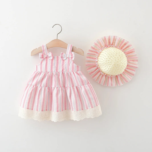 Summer  Bow Baby Girl Dress, Hat