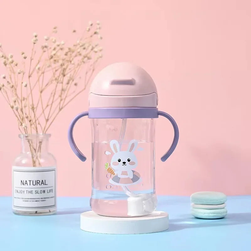 Joy_350ml Baby Bottles Drinking Cup Feeding Bottle with Straw Gravity Ball Wide-Caliber Kids Drinking Milk Water Dual-Use Bottle
