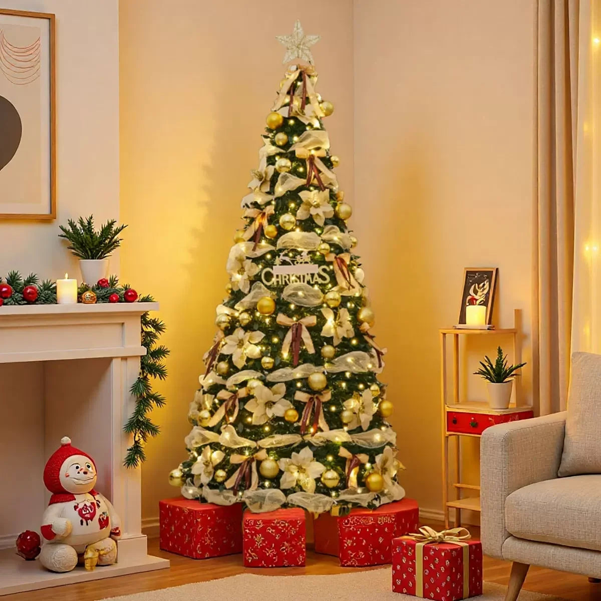 1.2-2.1m Foldable Pre-Decorated Christmas Tree