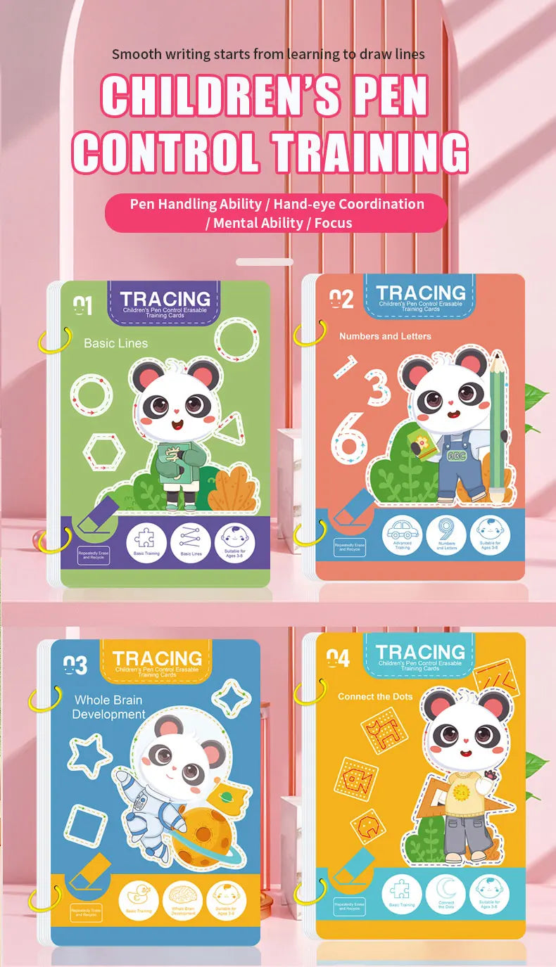 Kids Reusable Tracing Workbook – Early Learning Writing & Drawing Book with Erasable Pen