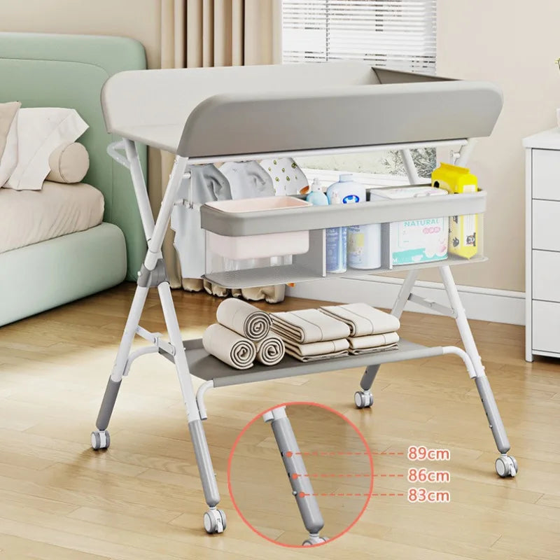 Baby land _Portable Baby Changing Table for Nursery Height Adjustable Foldable Diaper Table with Swivel Wheels Drying Rack Large Storage