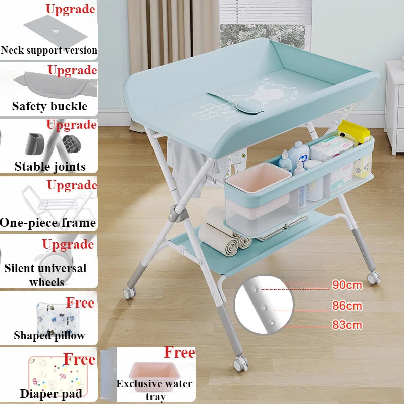 Baby land _Portable Baby Changing Table for Nursery Height Adjustable Foldable Diaper Table with Swivel Wheels Drying Rack Large Storage