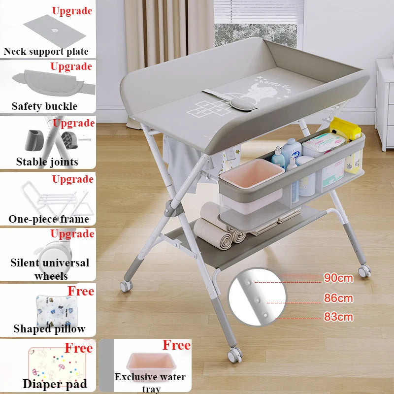 Baby land _Portable Baby Changing Table for Nursery Height Adjustable Foldable Diaper Table with Swivel Wheels Drying Rack Large Storage