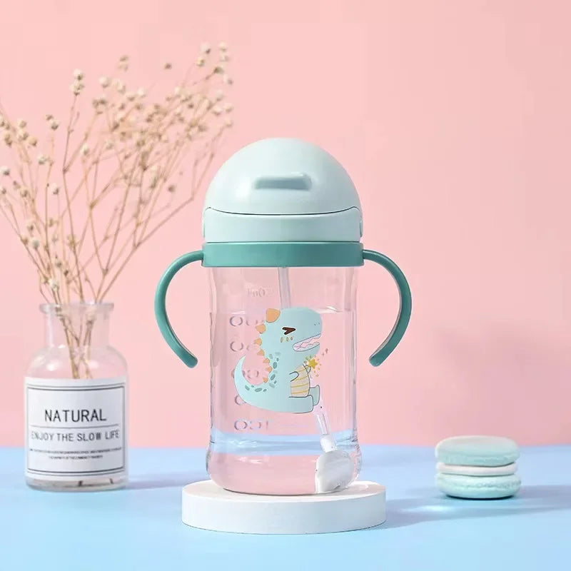 Joy_350ml Baby Bottles Drinking Cup Feeding Bottle with Straw Gravity Ball Wide-Caliber Kids Drinking Milk Water Dual-Use Bottle