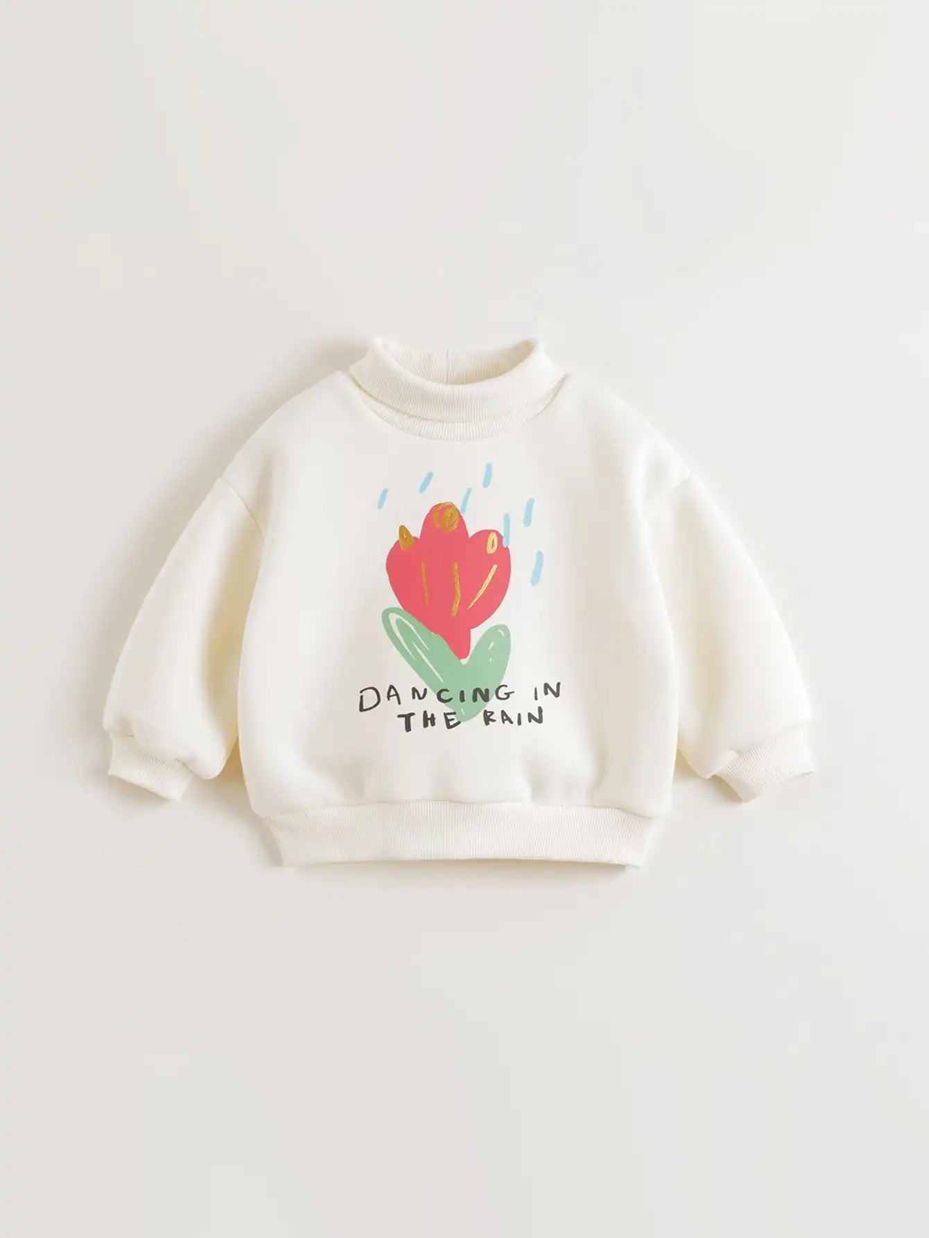 PRETTY_ Girls Cartoon Printed Padded Ribbed High Neck Sweatshirt