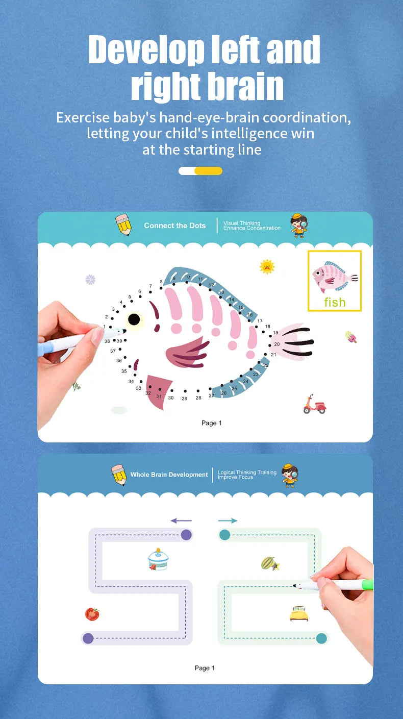 Kids Reusable Tracing Workbook – Early Learning Writing & Drawing Book with Erasable Pen