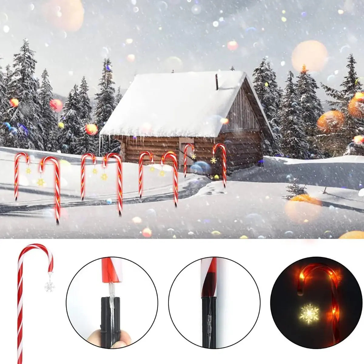 8pcs/set solar powered garden cane lights for christmas