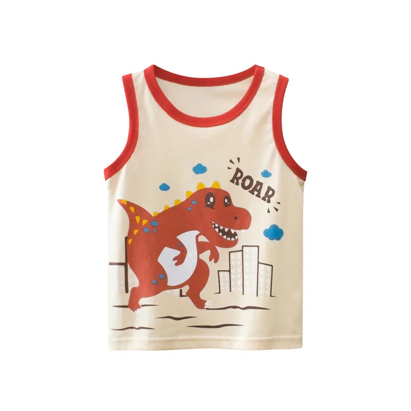 JOY_ Children Vests for girls &boys Clothing 100% Cotton Dinosaur Cartoon Sport Causal Tank Tops