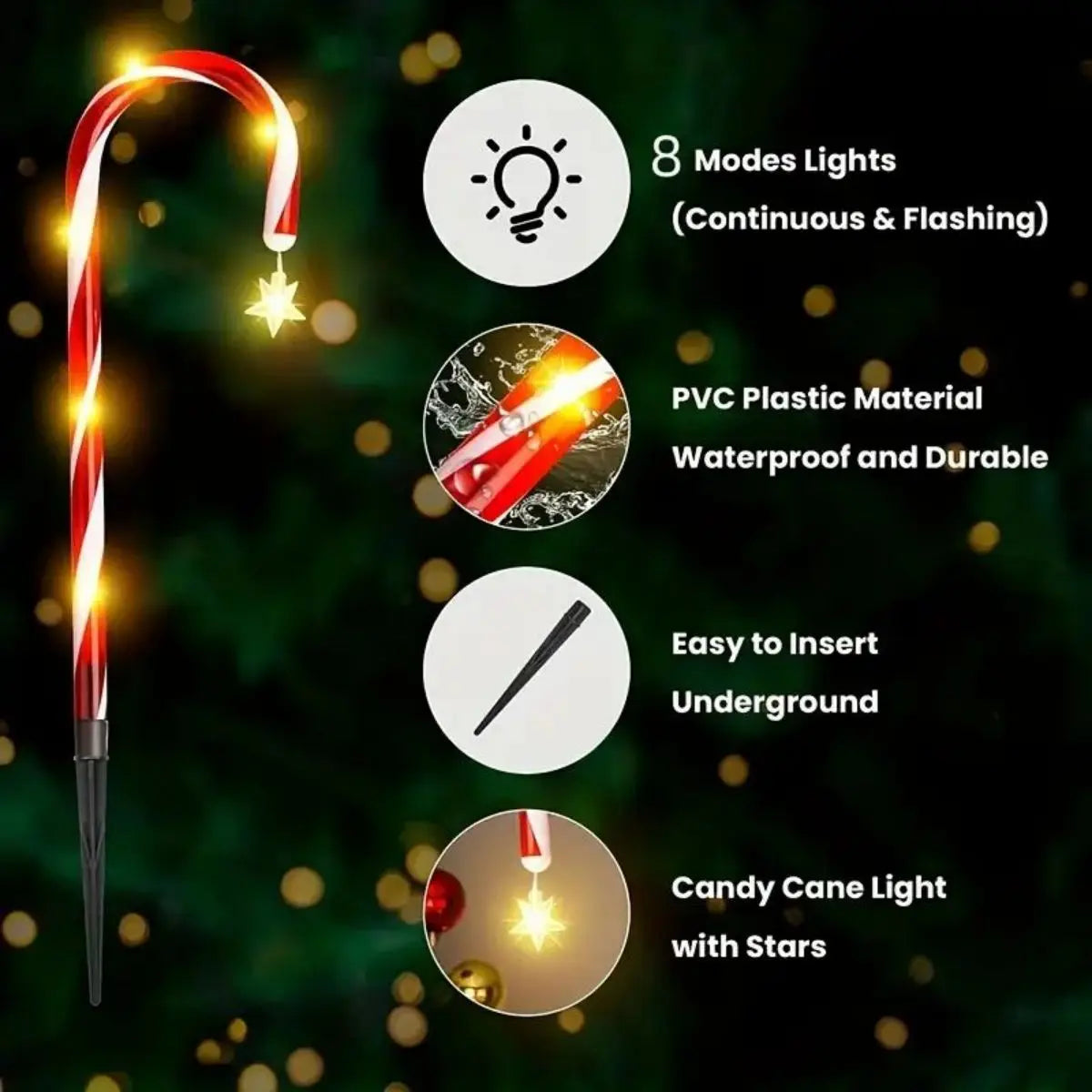 8pcs/set solar powered garden cane lights for christmas