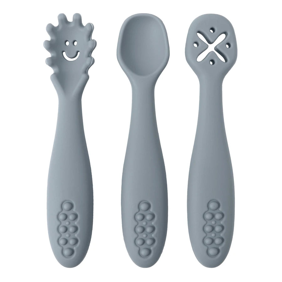 Joy_3PCS Silicone Spoon Fork For Baby Utensils Set Feeding Food Toddler Learn To Eat Training Soft Fork Cutlery Children's Tableware