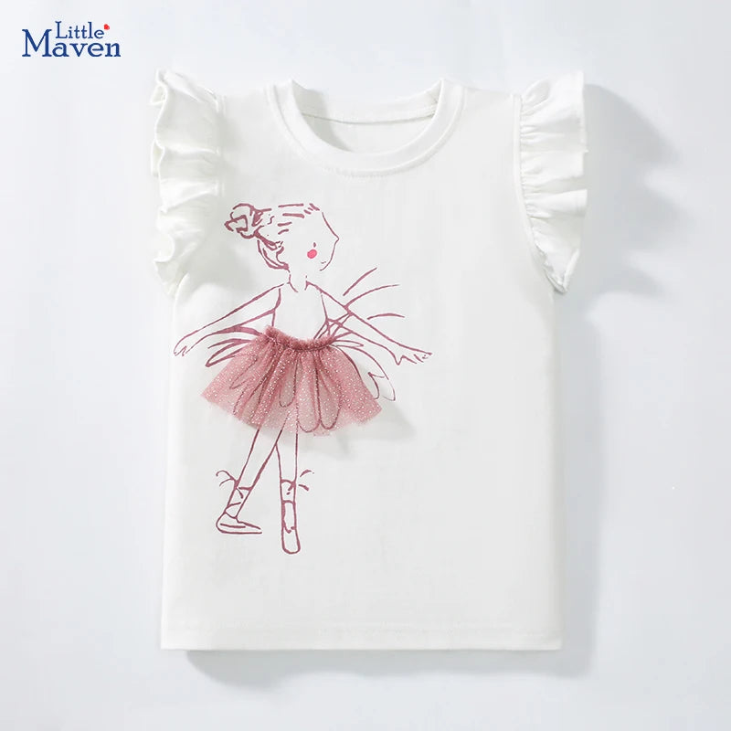 Little one_ Baby Girls Children's Clothing  Summer Clothes Toddler Lotus Leaf SleeveCartoon Ballet T Shirts