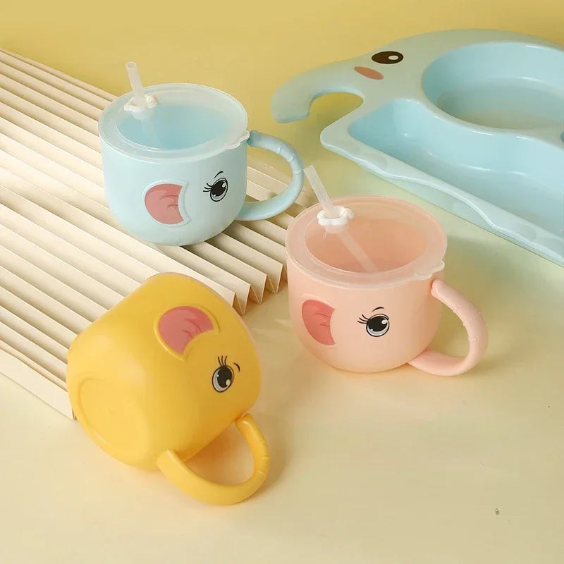 Bird_Baby Learning Water Cup Cartoon Elephant Shape Water Glass Leak-proof Baby Water Cup Bottle With Straws Children's Training Cup