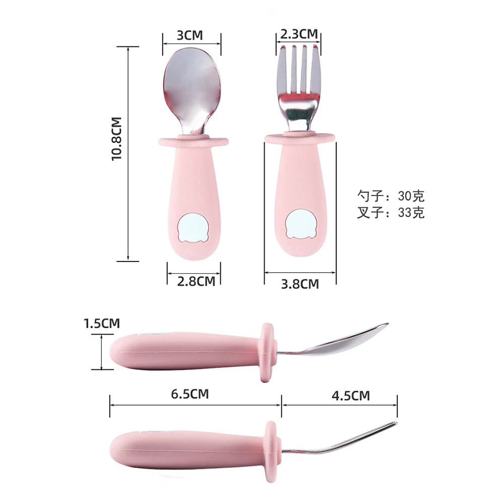 Bird_Baby panda shape silicone spoon and fork stainless steel baby feeding spoon