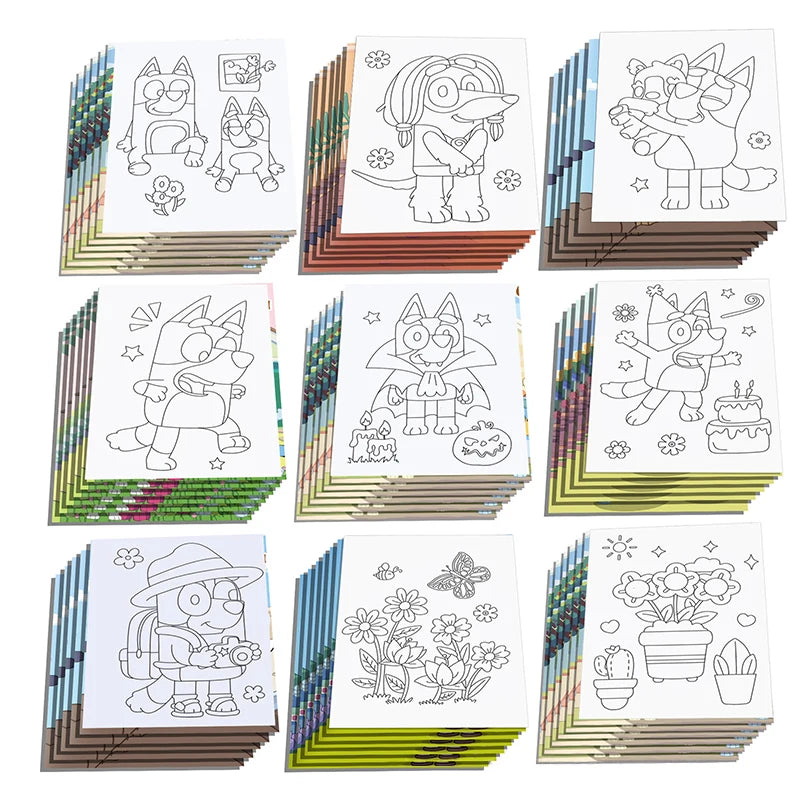 6/12/24pcs Bluey Bingo Anime Figure Coloring Drawing Book