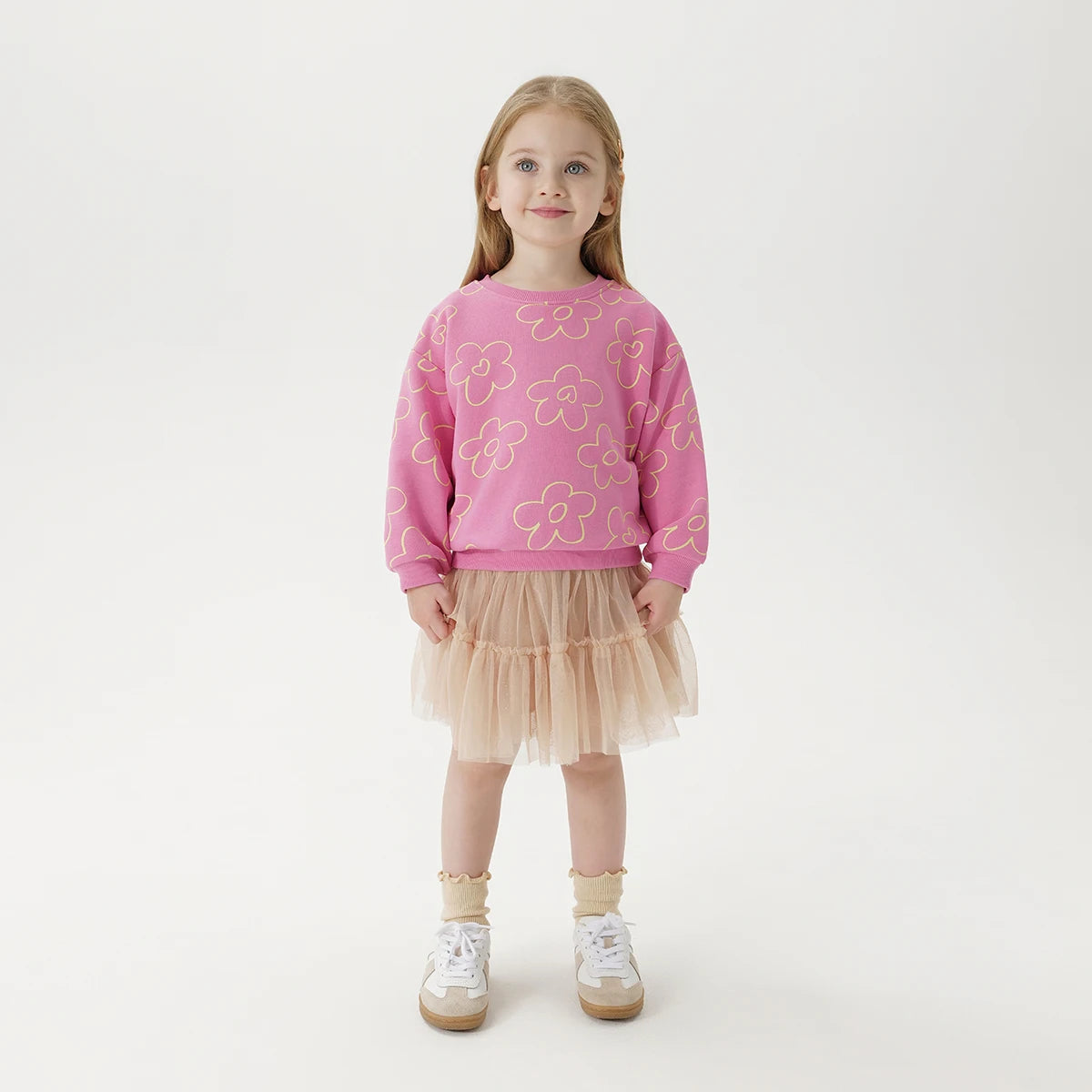 PRETTY_ Girls Loose Fit Heart Flower Sweatshirt Soft Ribbed Crew Neck Tops