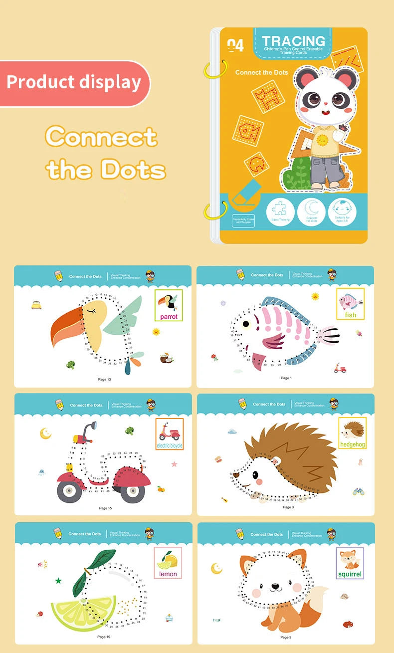 Kids Reusable Tracing Workbook – Early Learning Writing & Drawing Book with Erasable Pen