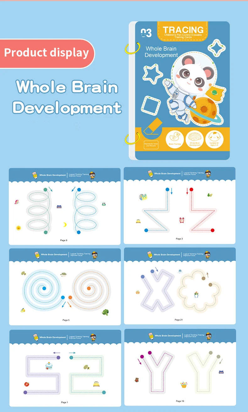 Kids Reusable Tracing Workbook – Early Learning Writing & Drawing Book with Erasable Pen