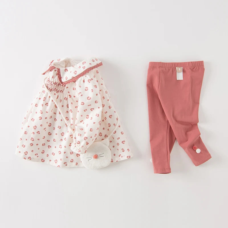 Flowry_ Pink Leopard Print Girls Blouse + Pants
