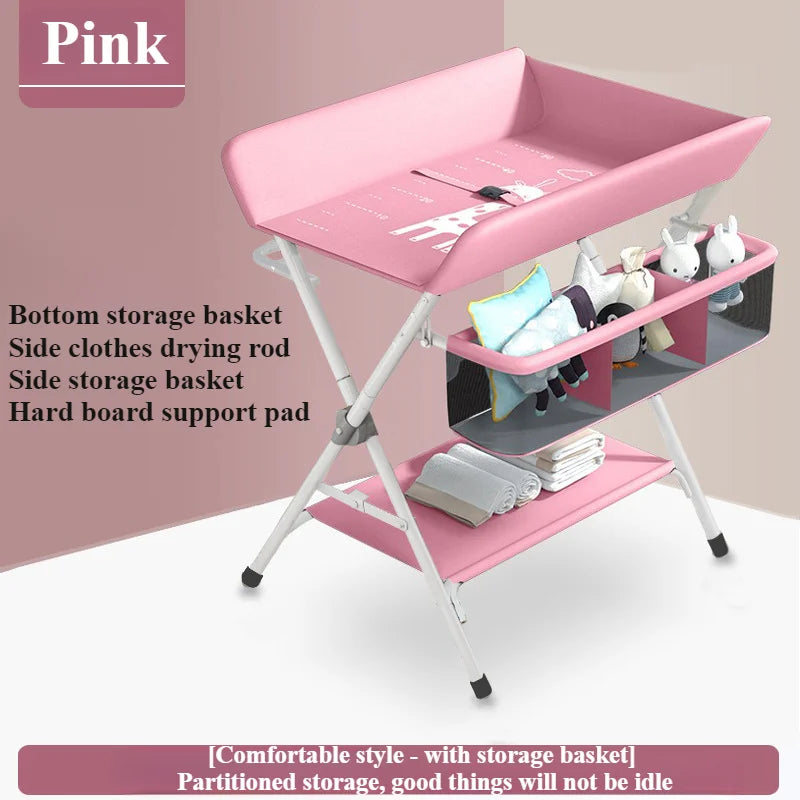 Baby land _Portable Baby Changing Table for Nursery Height Adjustable Foldable Diaper Table with Swivel Wheels Drying Rack Large Storage