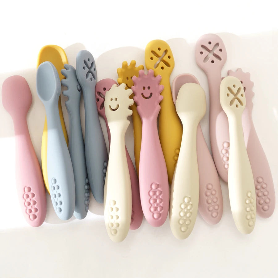Joy_3PCS Silicone Spoon Fork For Baby Utensils Set Feeding Food Toddler Learn To Eat Training Soft Fork Cutlery Children's Tableware