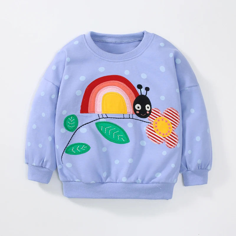 Little kid_ Baby Girls Cotton Cartoon Rainbow Snail Hoodie Sets