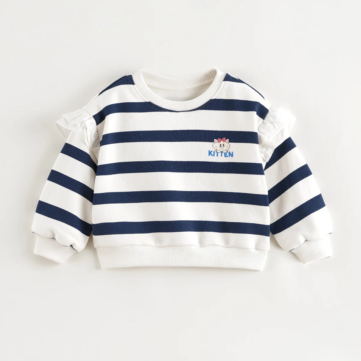 JOY_ Girls Fashions Sweet Lace Sleeve Soft Stretchy Stripe Sweatshirt