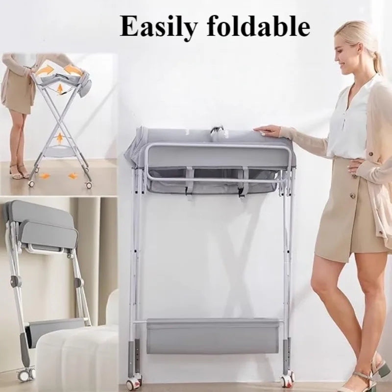 Baby land _Portable Baby Changing Table for Nursery Height Adjustable Foldable Diaper Table with Swivel Wheels Drying Rack Large Storage
