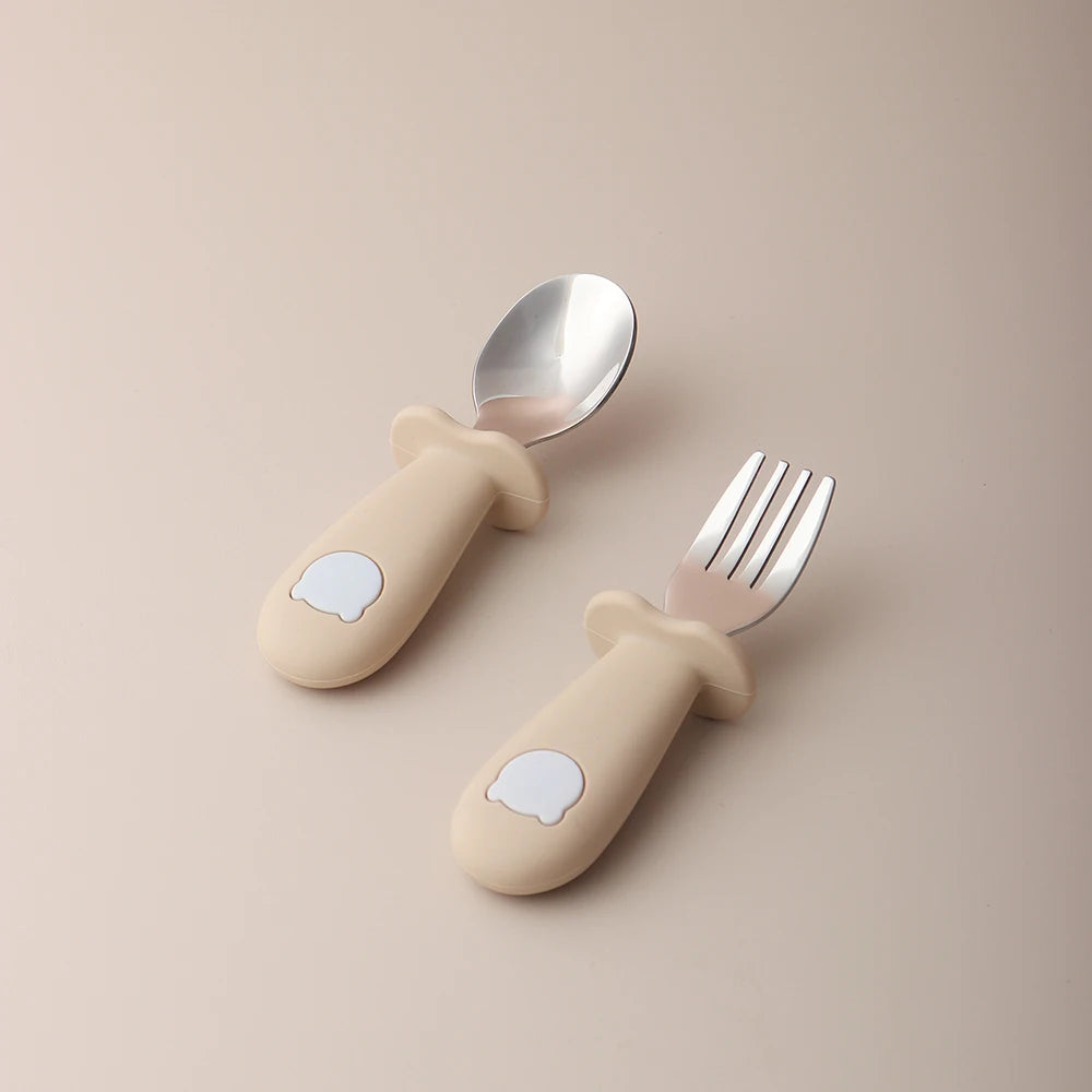 Bird_Baby panda shape silicone spoon and fork stainless steel baby feeding spoon