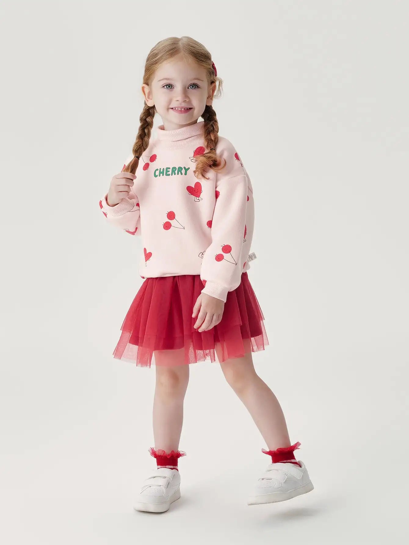 PRETTY_ Girls Cartoon Printed Padded Ribbed High Neck Sweatshirt