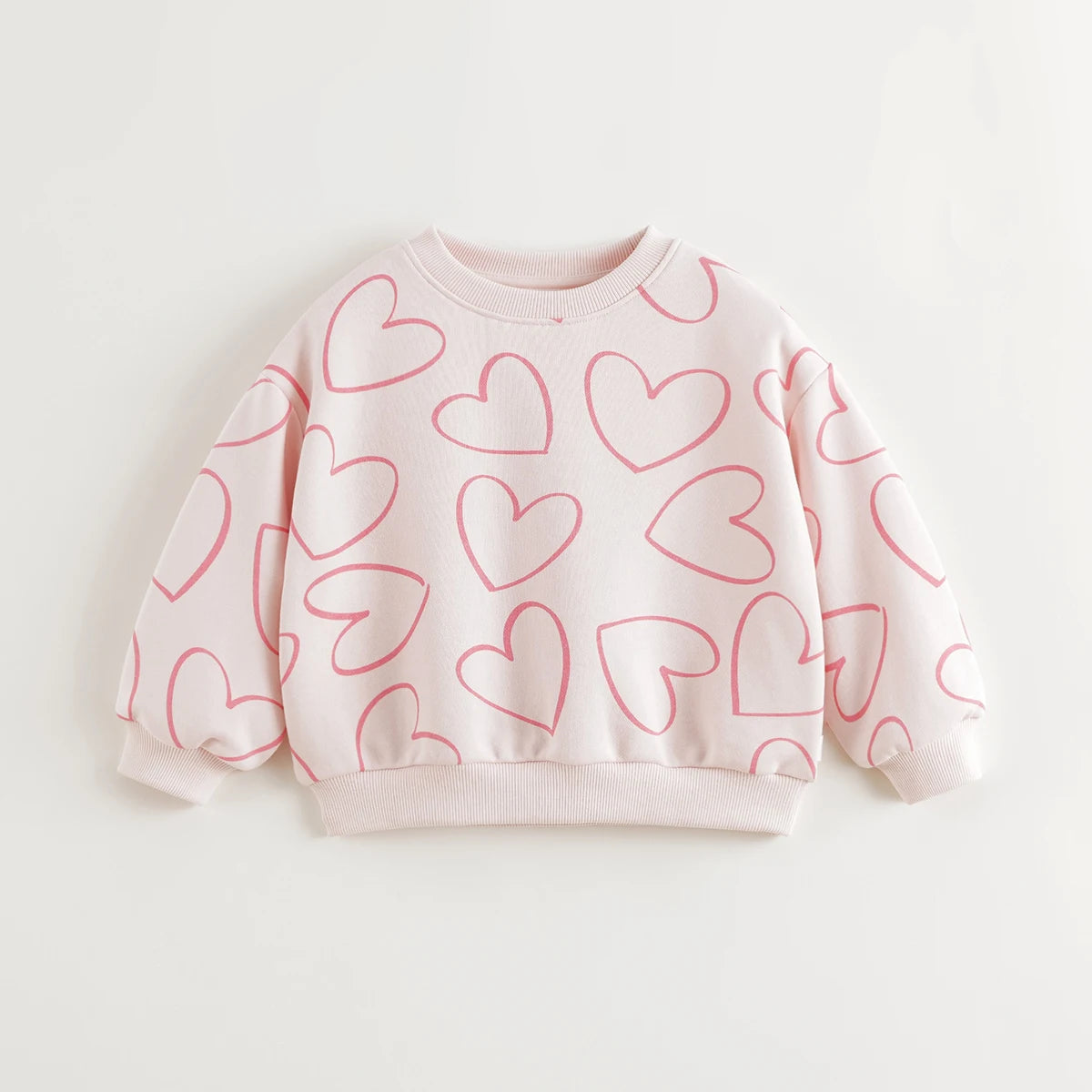 PRETTY_ Girls Loose Fit Heart Flower Sweatshirt Soft Ribbed Crew Neck Tops