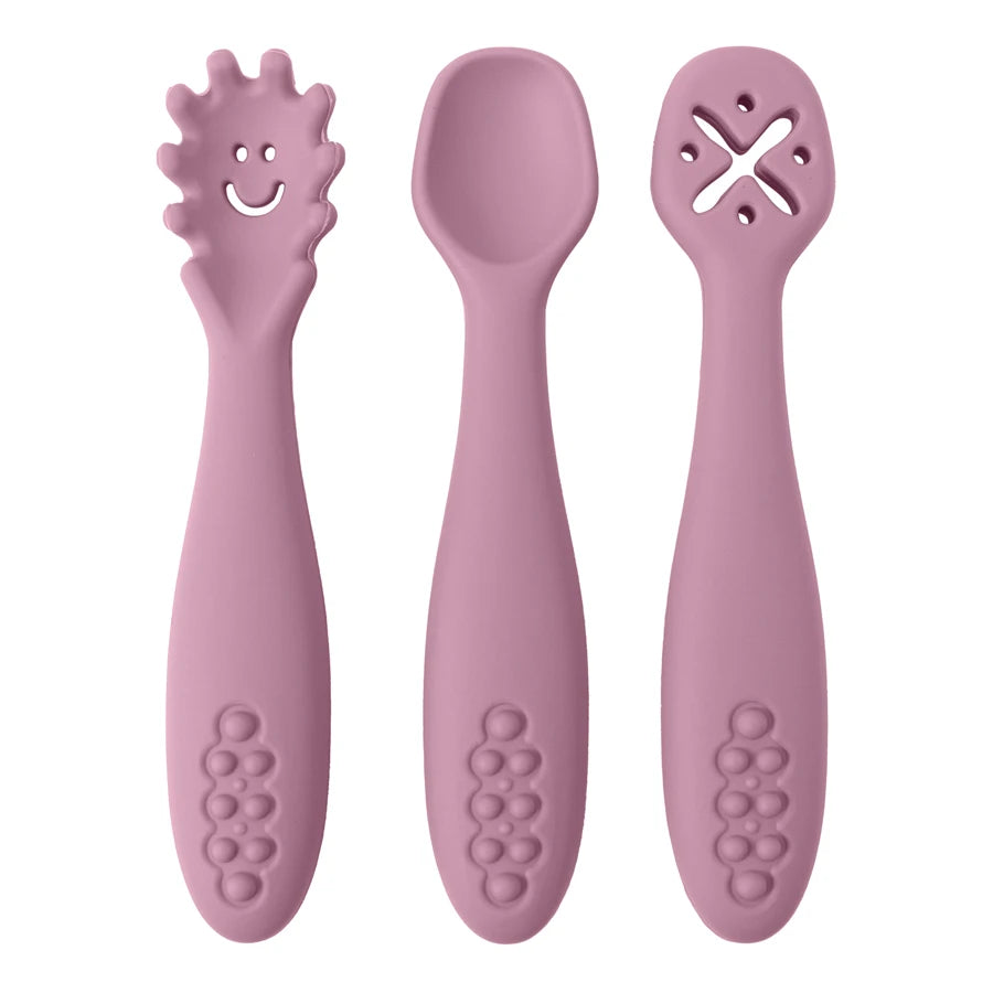 Joy_3PCS Silicone Spoon Fork For Baby Utensils Set Feeding Food Toddler Learn To Eat Training Soft Fork Cutlery Children's Tableware