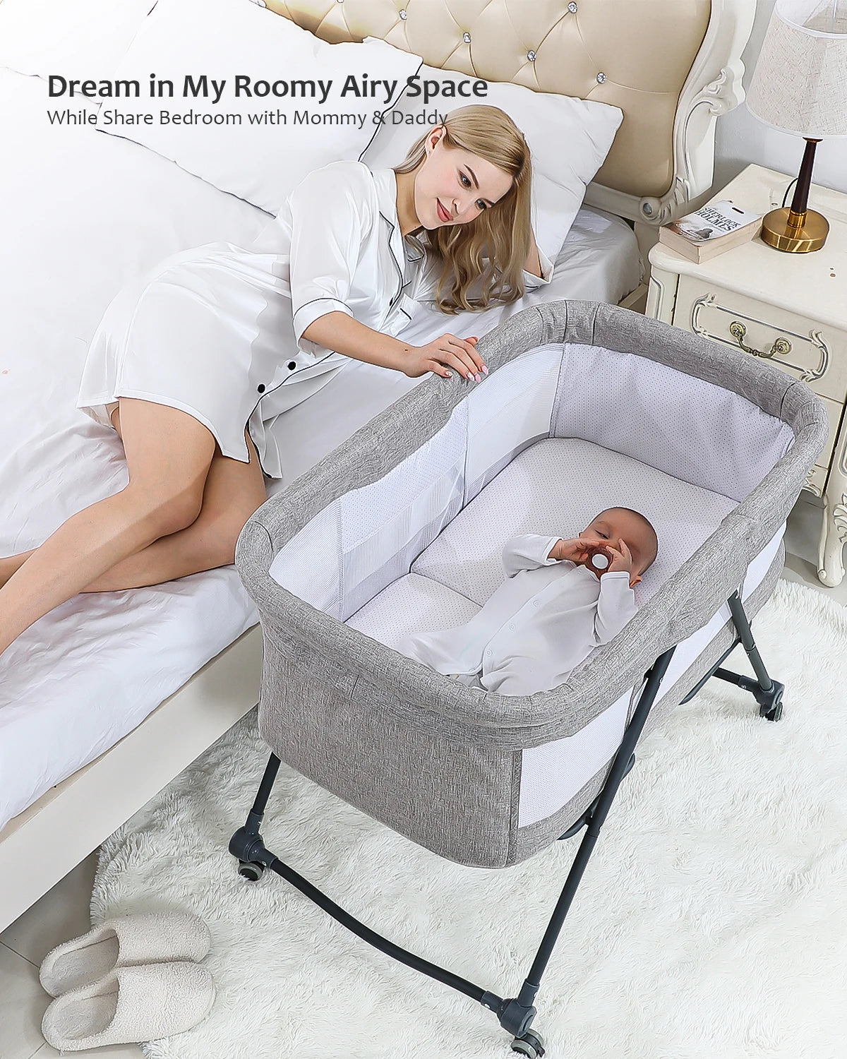 Joy_Baby Grab-and-go Travel Cot  with Mattress & Silent Wheels