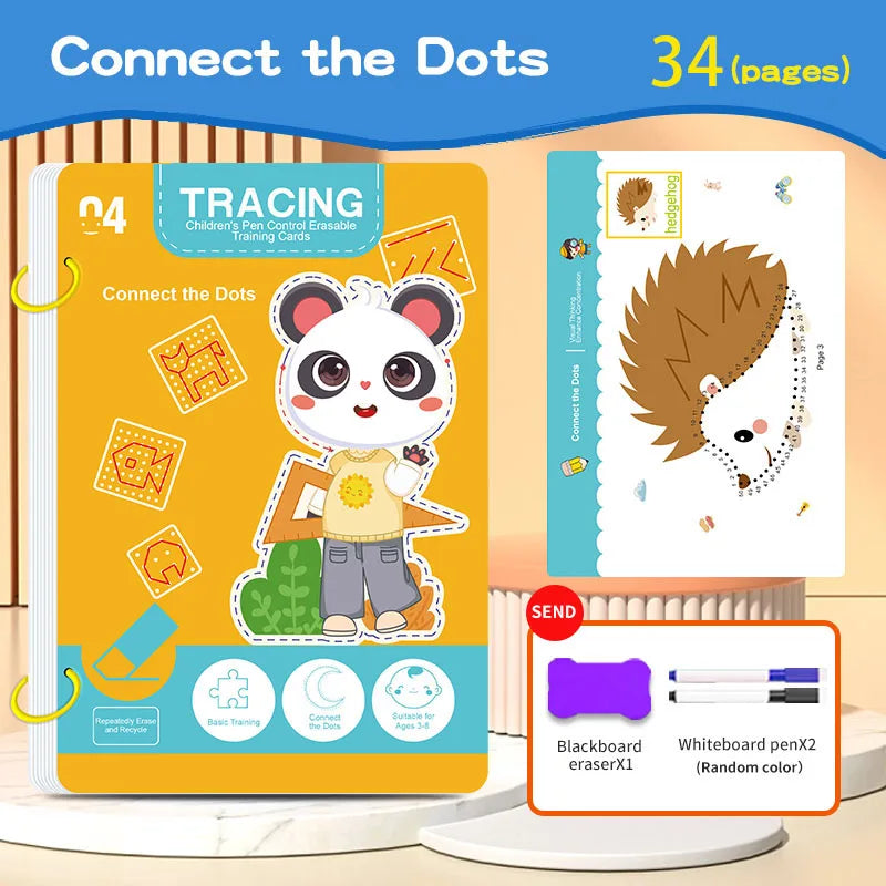 Kids Reusable Tracing Workbook – Early Learning Writing & Drawing Book with Erasable Pen