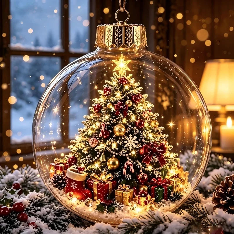 3D Christmas Snow Globe Ornament Xmas Tree Santa Snowman