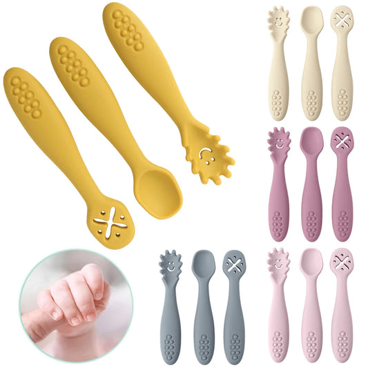 Joy_3PCS Silicone Spoon Fork For Baby Utensils Set Feeding Food Toddler Learn To Eat Training Soft Fork Cutlery Children's Tableware