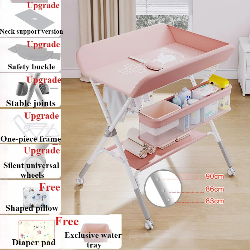 Baby land _Portable Baby Changing Table for Nursery Height Adjustable Foldable Diaper Table with Swivel Wheels Drying Rack Large Storage