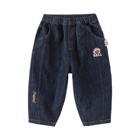 JOY_  Children Pants Solid Color Straight Jeans