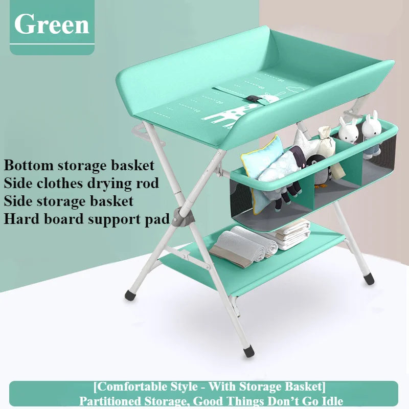 Baby land _Portable Baby Changing Table for Nursery Height Adjustable Foldable Diaper Table with Swivel Wheels Drying Rack Large Storage