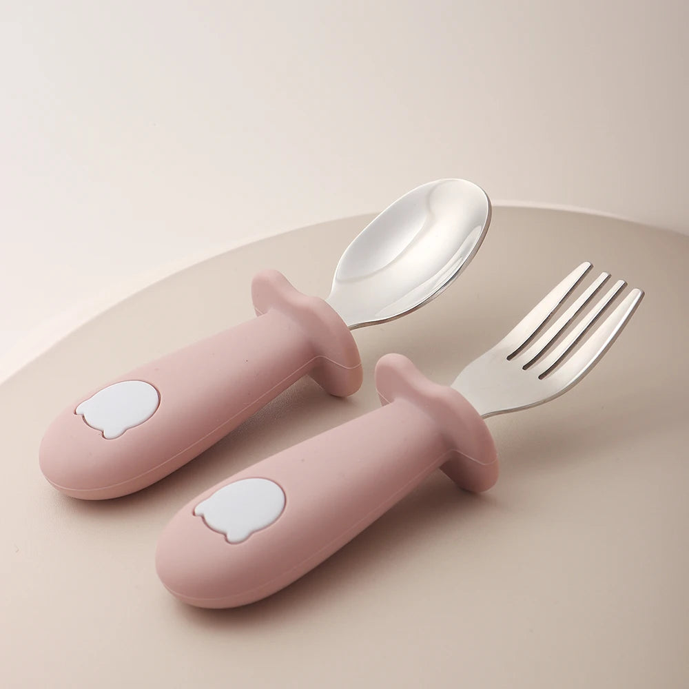 Bird_Baby panda shape silicone spoon and fork stainless steel baby feeding spoon