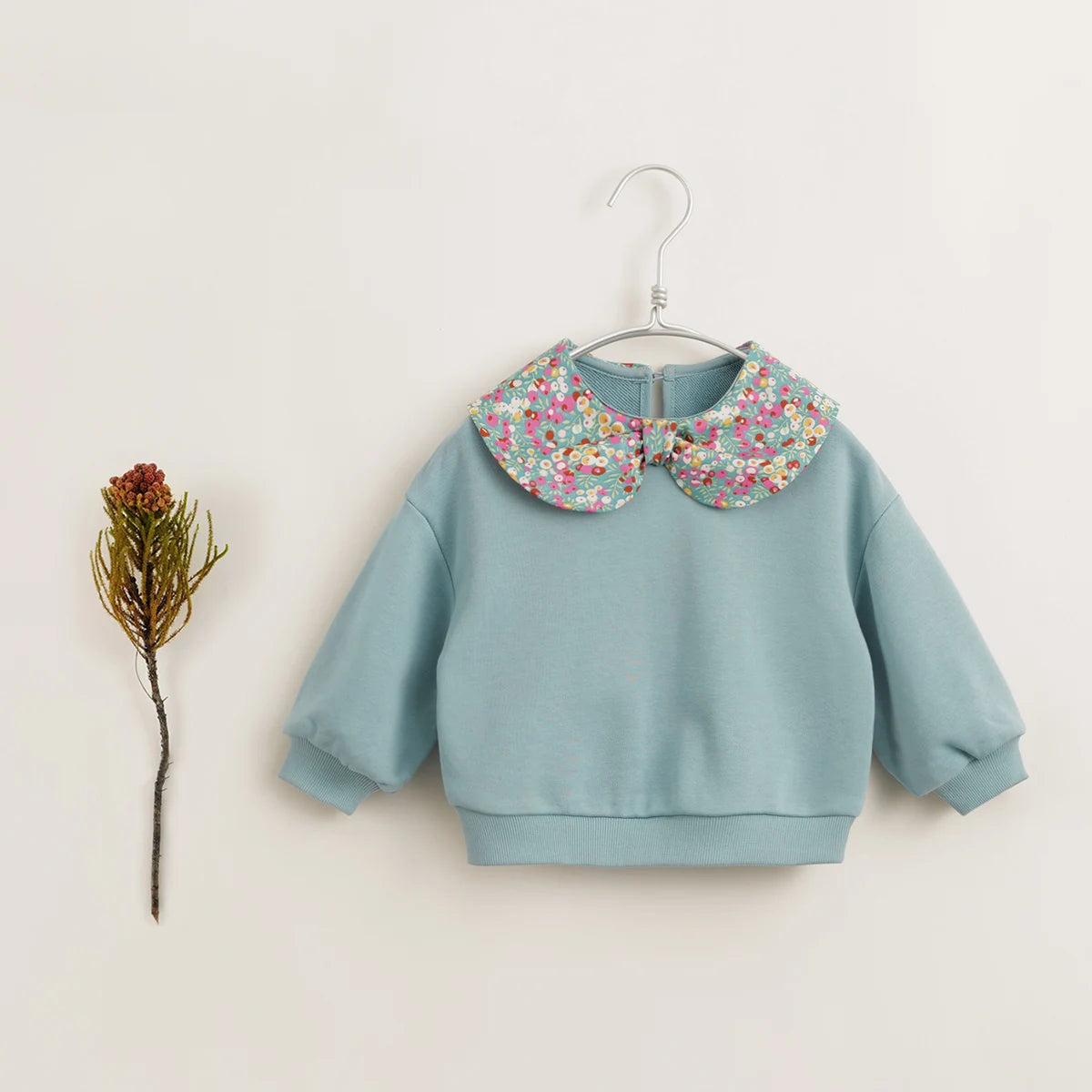 PRETTY _Girls Cotton Floral Bow Lapel Sweatshirt for Spring French Series