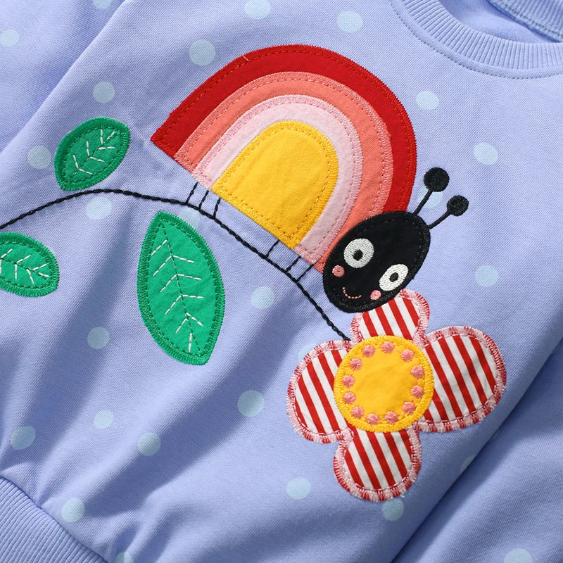 Little kid_ Baby Girls Cotton Cartoon Rainbow Snail Hoodie Sets