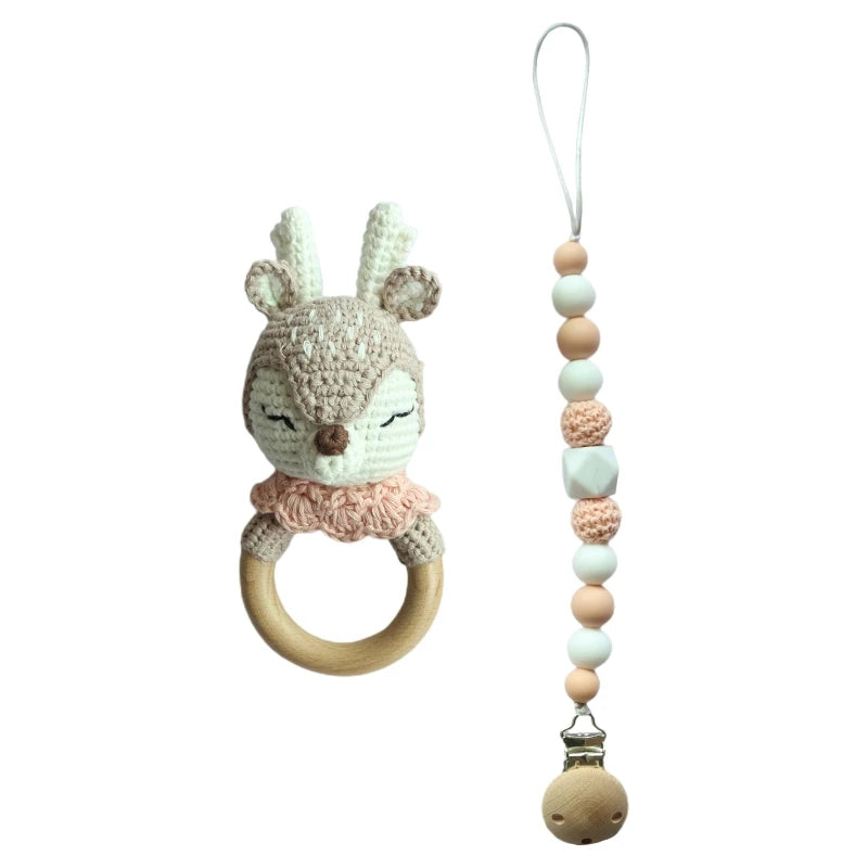 Joy_ Baby Pacifier Clips Teething Bracelets Crochet Elk Soother Holder Chain