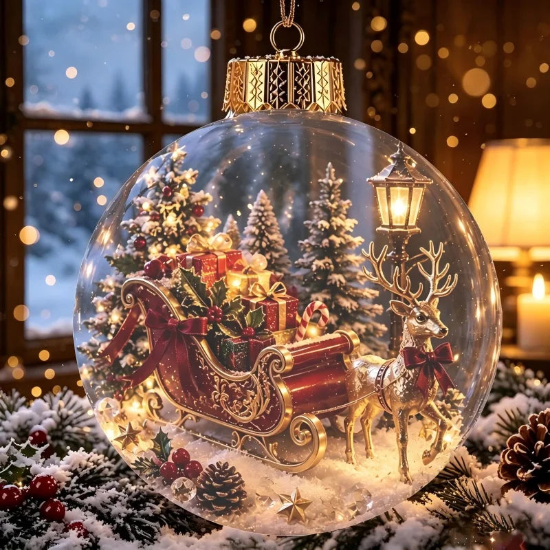 3D Christmas Snow Globe Ornament Xmas Tree Santa Snowman