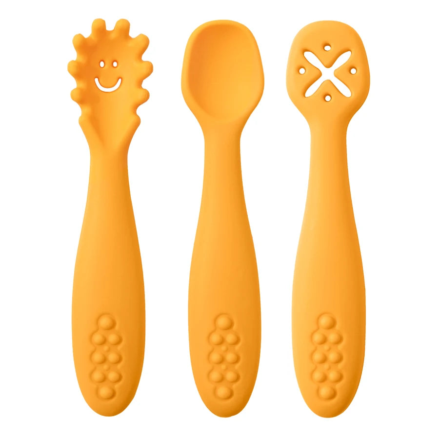 Joy_3PCS Silicone Spoon Fork For Baby Utensils Set Feeding Food Toddler Learn To Eat Training Soft Fork Cutlery Children's Tableware